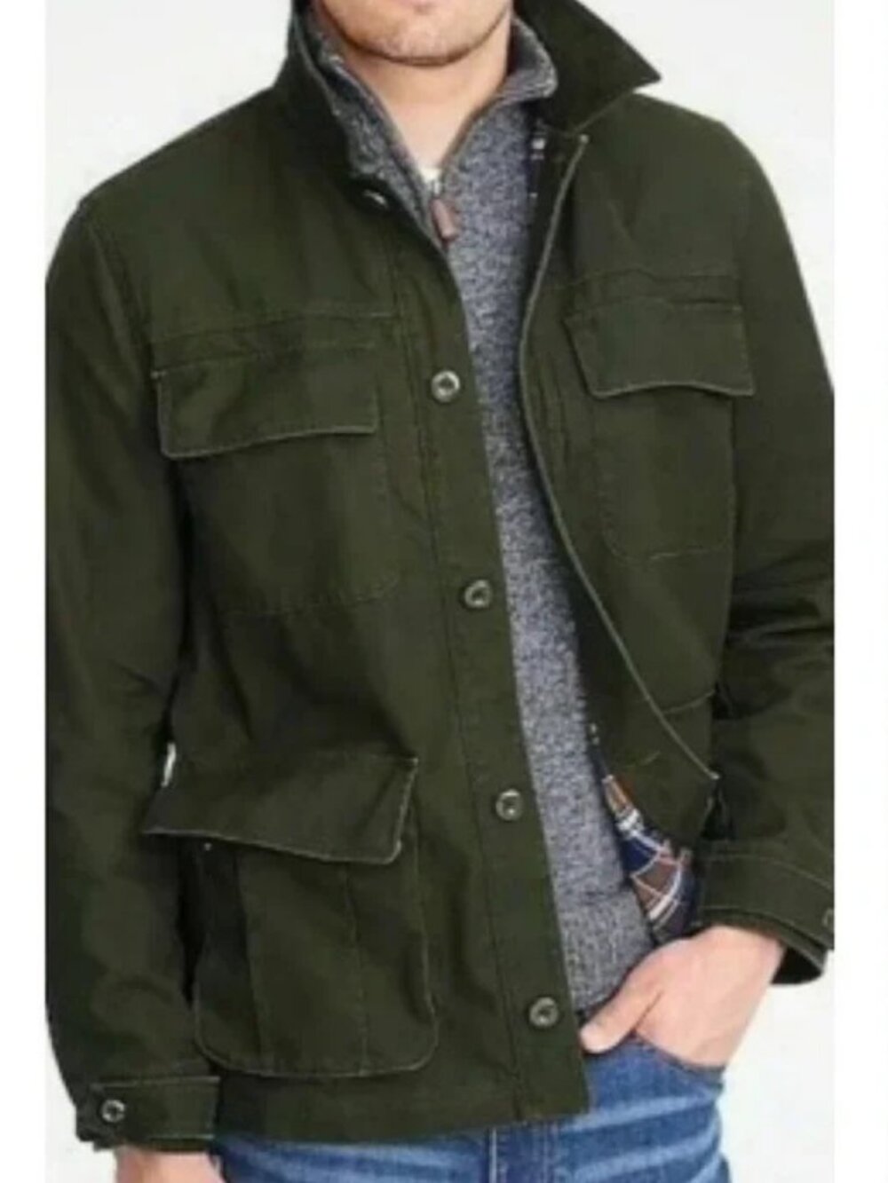 J. Crew Mercantile Barn Chore Field Coat Jacket Olive Cotton Flannel Lined Large